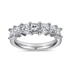 Hot Gabriel & Co. Catania - 14K White Gold Princess Cut 7 Stone Prong Set Diamond Wedding Band - 1.5 ct