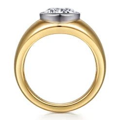 Best Gabriel & Co. Caya - 14K White-Yellow Gold Round Wide Band Diamond Engagement Ring