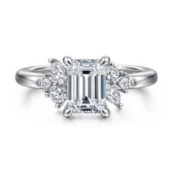 New Gabriel & Co. Caye - 14K White Gold Emerald Cut Diamond Engagement Ring