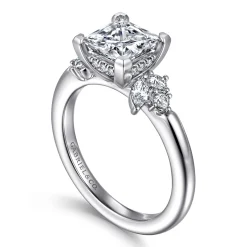 New Gabriel & Co. Caye - 14K White Gold Princess Cut Diamond Engagement Ring