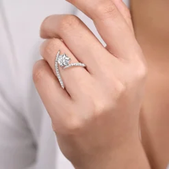 New Gabriel & Co. Celestial - 14K White Gold Free Form Round Diamond Engagement Ring