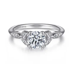 New Gabriel & Co. Celia - 14K White Gold Round Diamond Engagement Ring
