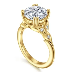 New Gabriel & Co. Celia - 14K Yellow Gold Round Diamond Engagement Ring