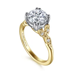 Clearance Gabriel & Co. Celia - Vintage Inspired 14K White-Yellow Gold Round Diamond Engagement Ring