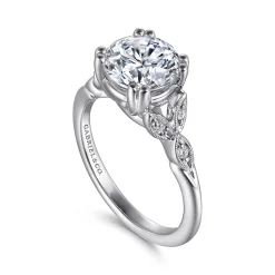 Discount Gabriel & Co. Celia - Vintage Inspired 14K White Gold Round Diamond Engagement Ring