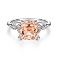 Gabriel & Co. Celia - Vintage Inspired 14K White Gold Cushion Cut Morganite and Diamond Engagement Ring