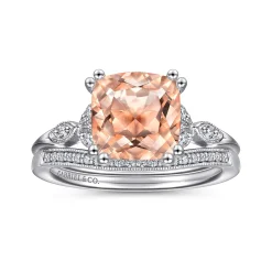 Gabriel & Co. Celia - Vintage Inspired 14K White Gold Cushion Cut Morganite and Diamond Engagement Ring