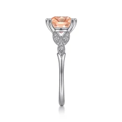 Gabriel & Co. Celia - Vintage Inspired 14K White Gold Cushion Cut Morganite and Diamond Engagement Ring