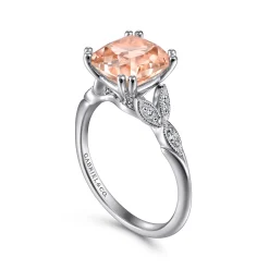 Gabriel & Co. Celia - Vintage Inspired 14K White Gold Cushion Cut Morganite and Diamond Engagement Ring