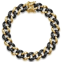 New Gabriel & Co. Ceramic - 14K Yellow Gold and Black Ceramic 10mm Hollow Cuban Link Tennis Bracelet