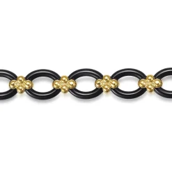 Gabriel & Co. Ceramic - 14K Yellow Gold Bujukan and Black Oval Ceramic Link Chain Tennis Bracelet