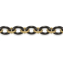 Online Gabriel & Co. Ceramic - 14K Yellow Gold Bujukan and Black Oval Ceramic Link Bracelet