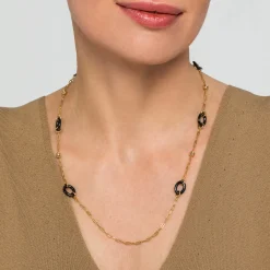 Outlet Gabriel & Co. Ceramic - 14K Yellow Gold Bujukan and Black Oval Ceramic Link Station Necklace