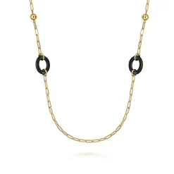 Outlet Gabriel & Co. Ceramic - 14K Yellow Gold Bujukan and Black Oval Ceramic Link Station Necklace