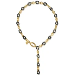 Online Gabriel & Co. Ceramic - 14K Yellow Gold Hollow Tube and Black Oval Ceramic Y Knots Necklace