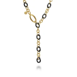 Online Gabriel & Co. Ceramic - 14K Yellow Gold Hollow Tube and Black Oval Ceramic Y Knots Necklace