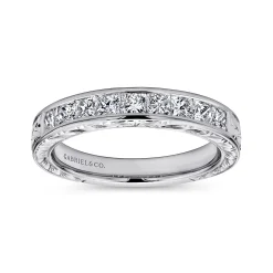 Hot Gabriel & Co. Cesaire - 14K White Gold Princess Cut 9 Stone Channel Set Diamond Wedding Band with Engraving - 0.7 ct