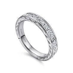 Hot Gabriel & Co. Cesaire - 14K White Gold Princess Cut 9 Stone Channel Set Diamond Wedding Band with Engraving - 0.7 ct