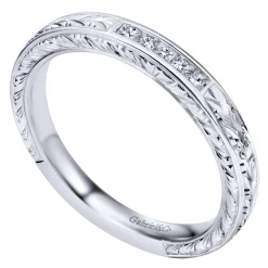 Discount Gabriel & Co. Cesaire - 14K White Gold Princess Cut 5 Stone Channel Set Diamond Wedding Band with Engraving - 0.1 ct