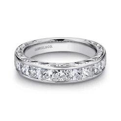 Online Gabriel & Co. Cesaire - 14K White Gold Princess Cut 9 Stone Channel Set Diamond Wedding Band with Engraving - 1.5 ct