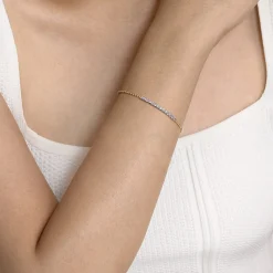 New Gabriel & Co. Chain Bracelet Bar 14K White and Yellow Gold White Sapphire Bujukan