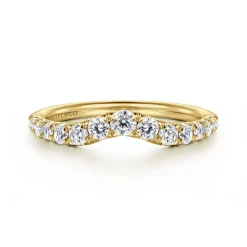 Best Gabriel & Co. Chambery - Curved 14K Yellow Gold French Pave Diamond Wedding Band - 0.5 ct