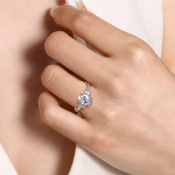 Clearance Gabriel & Co. Charisa - 14K White Gold Oval Three Stone Diamond Engagement Ring