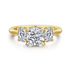 Outlet Gabriel & Co. Charisa - 14K Yellow Gold Cushion Cut Three Stone Diamond Engagement Ring
