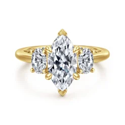 Clearance Gabriel & Co. Charisa - 14K Yellow Gold Marquise Shape Three Stone Diamond Engagement Ring