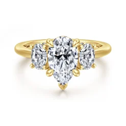 Outlet Gabriel & Co. Charisa - 14K Yellow Gold Pear Shape Three Stone Diamond Engagement Ring