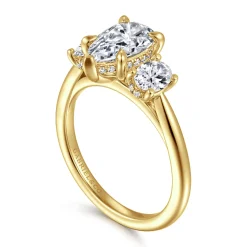 Outlet Gabriel & Co. Charisa - 14K Yellow Gold Pear Shape Three Stone Diamond Engagement Ring