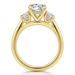 Sale Gabriel & Co. Charisa - 14K Yellow Gold Round Three Stone Diamond Engagement Ring