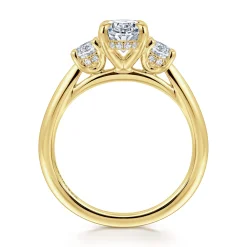 Discount Gabriel & Co. Charisa - 14K Yellow Gold Three Stone Oval Diamond Engagement Ring