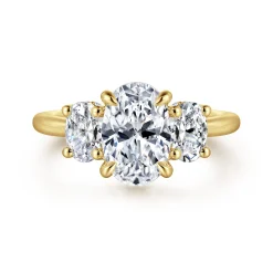 Discount Gabriel & Co. Charisa - 14K Yellow Gold Three Stone Oval Diamond Engagement Ring