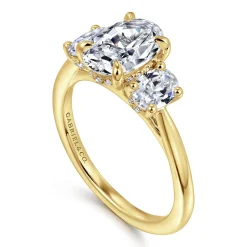 Discount Gabriel & Co. Charisa - 14K Yellow Gold Three Stone Oval Diamond Engagement Ring