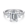 New Gabriel & Co. Charlene - 14K White Gold Emerald Cut Three Stone Diamond Engagement Ring