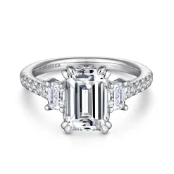 New Gabriel & Co. Charlene - 14K White Gold Emerald Cut Three Stone Diamond Engagement Ring