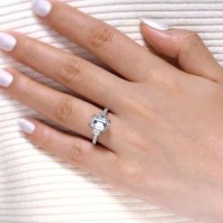 New Gabriel & Co. Charlene - 14K White Gold Emerald Cut Three Stone Diamond Engagement Ring