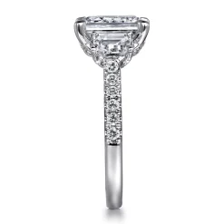 New Gabriel & Co. Charlene - 14K White Gold Emerald Cut Three Stone Diamond Engagement Ring