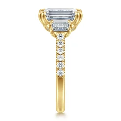 Clearance Gabriel & Co. Charlene - 14K Yellow Gold Emerald Cut Three Stone Diamond Engagement Ring