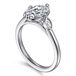 Best Gabriel & Co. Charli - 14K White Gold Bezel Prong Oval Three Stone Diamond Engagement Ring