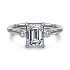 New Gabriel & Co. Charli - 14K White Gold Bezel Prong Emerald Cut Three Stone Diamond Engagement Ring