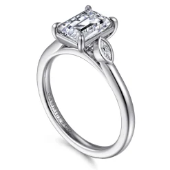 New Gabriel & Co. Charli - 14K White Gold Bezel Prong Emerald Cut Three Stone Diamond Engagement Ring