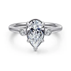 Discount Gabriel & Co. Charli - 14K White Gold Bezel Prong Pear Shape Three Stone Diamond Engagement Ring