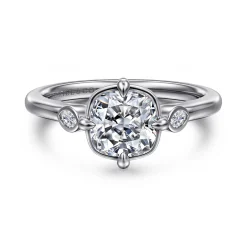 Gabriel & Co. Charli - 14K White Gold Bezel Prong Cushion Cut Three Stone Diamond Engagement Ring