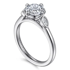 Gabriel & Co. Charli - 14K White Gold Bezel Prong Cushion Cut Three Stone Diamond Engagement Ring