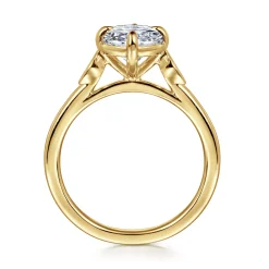 Sale Gabriel & Co. Charli - 14K Yellow Gold Bezel Prong Oval Three Stone Diamond Engagement Ring