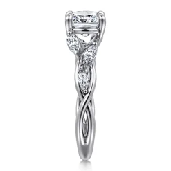 Clearance Gabriel & Co. Charlina - 14K White Gold Floral Cushion Cut Diamond Engagement Ring