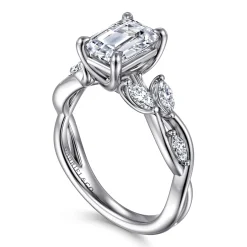 Discount Gabriel & Co. Charlina - 14K White Gold Floral Emerald Cut Diamond Engagement Ring