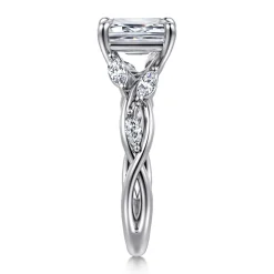 Discount Gabriel & Co. Charlina - 14K White Gold Floral Emerald Cut Diamond Engagement Ring